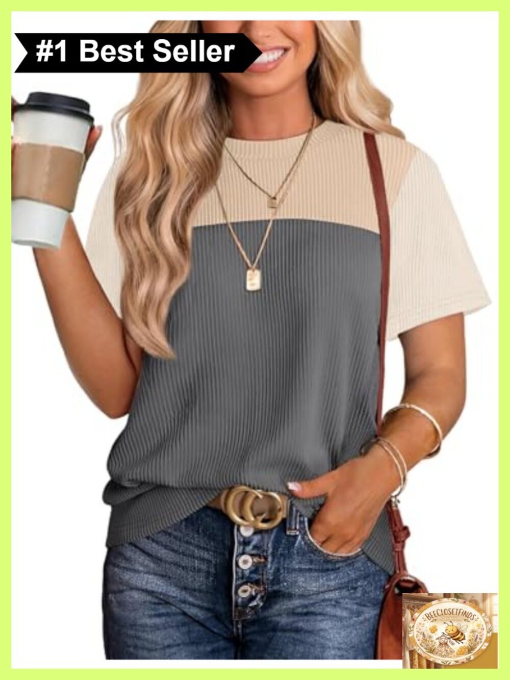WIHOLL Womens Knit Color Block Short Sleeve Loose Fit Summer Casual Top